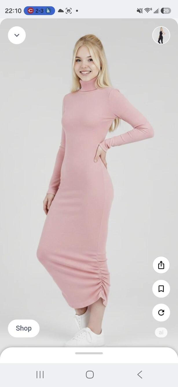 Stateside Dress Womens Small Pink Knit Turtleneck Ruched Long Sleeve Bodycon